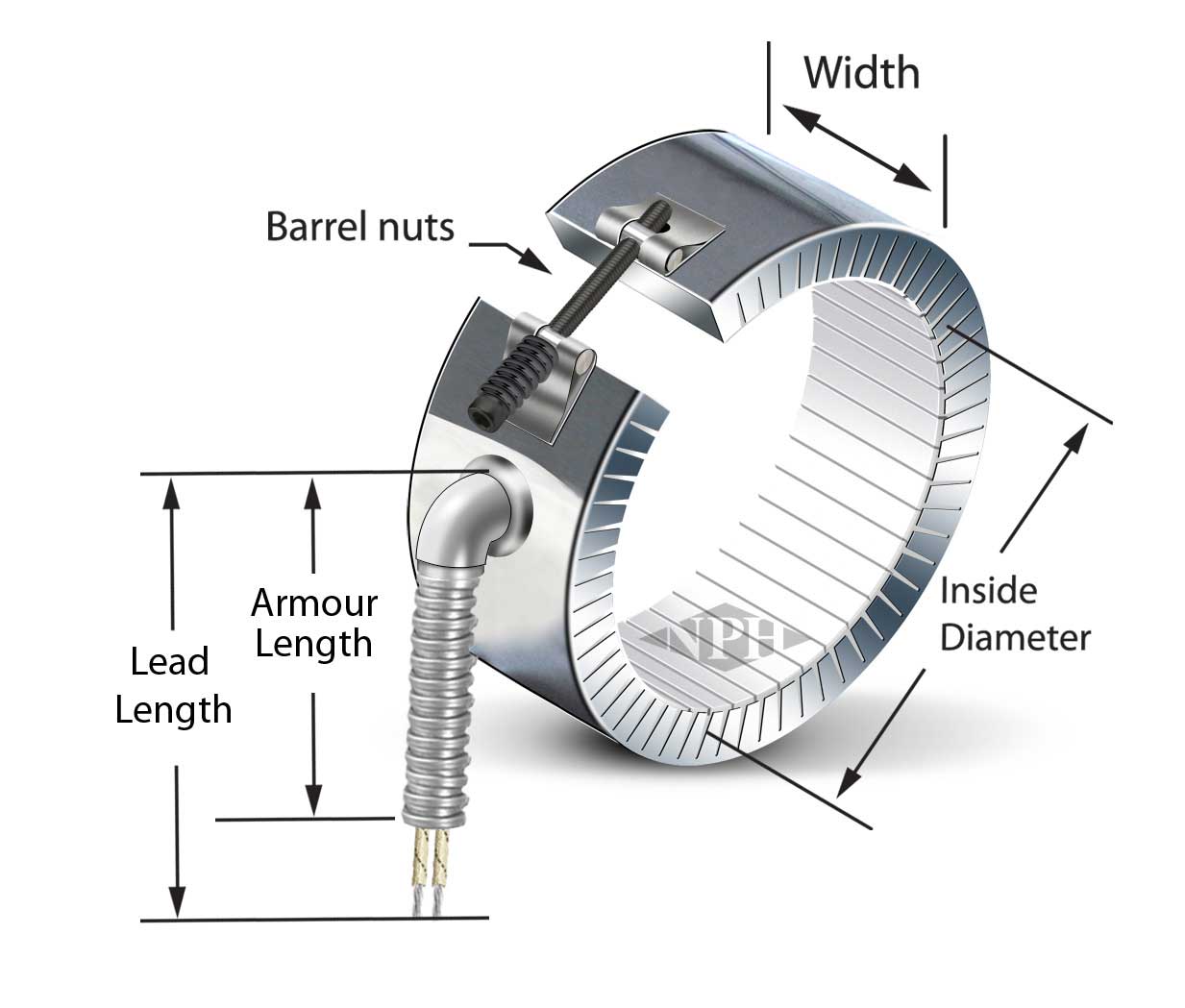 Right Anlgle Lead Exit with S.Steel Armor Ceramic  - Band Heater - Style 16