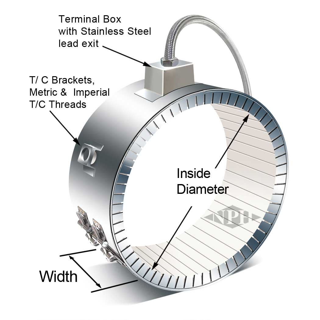 Ceramic Band Heaters with Thermocouple Bracket - S.Steel Braid Leads - Style 19